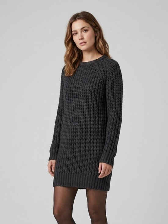 Brunette The Label Dresses & Skirts - Brunette The Label Loose Knit Black Crew Neck Sweater Dress